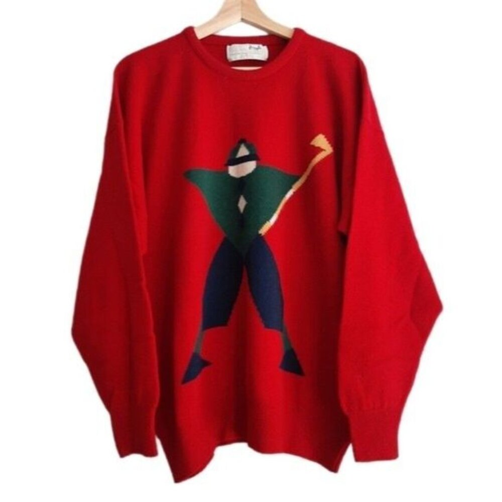 PRINGLE of Scotland Geometric George Golf Sweater Red Nick Faldo Men's Sz XL